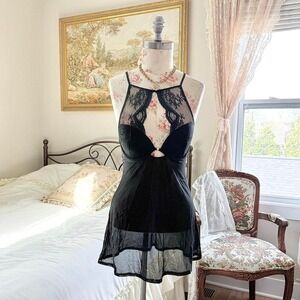 black lace slip dress  Y2K black lace lingerie slip dress Auden size small